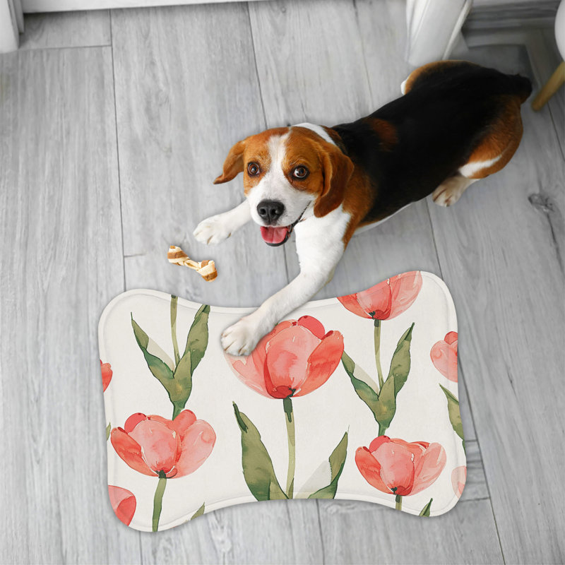 Aquarelle de tulipe - 1 tapis d'alimentation en forme d'os, 14"