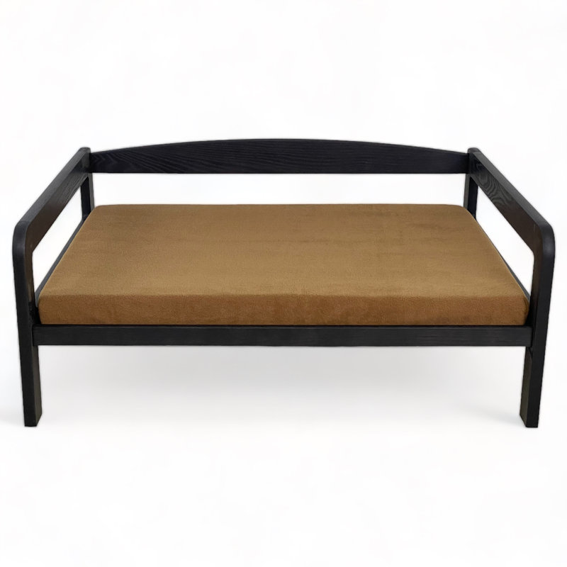 Lit pour chien surélevé Ayra, bois massif, matelas moka, finition noire, petit, Grand (l 38 po x P 29 po x H 15 po)