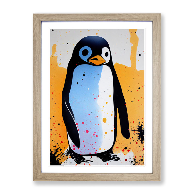 Penguin Graffiti No.2 - Wall Art, 66cm H x 48cm W, Oak Framed Paper, White