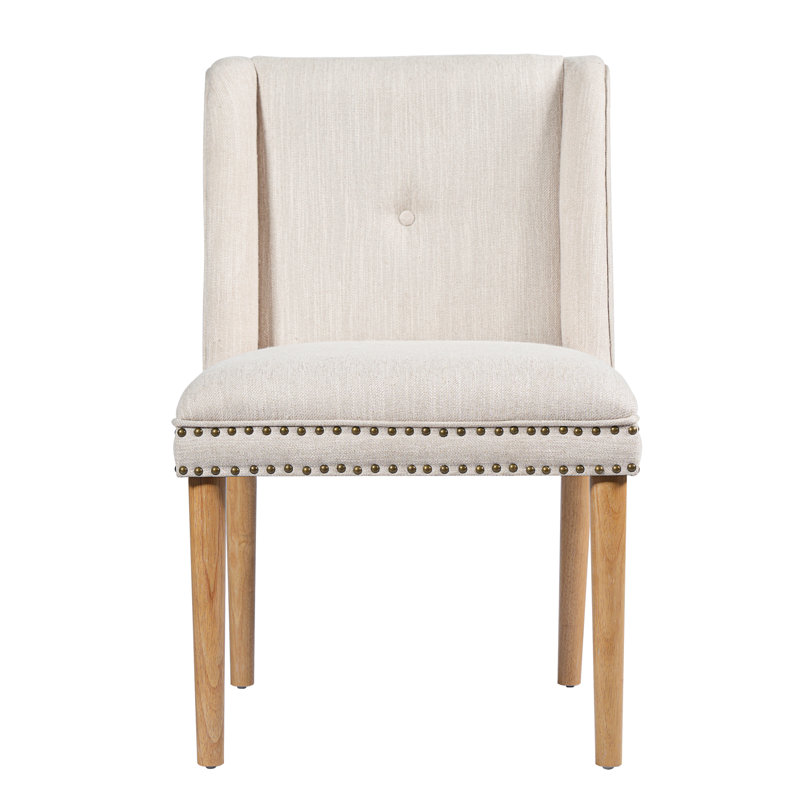Ensemble de 2 chaises de salle à manger modernes, tissu beige, pieds en bois pour petite cuisine