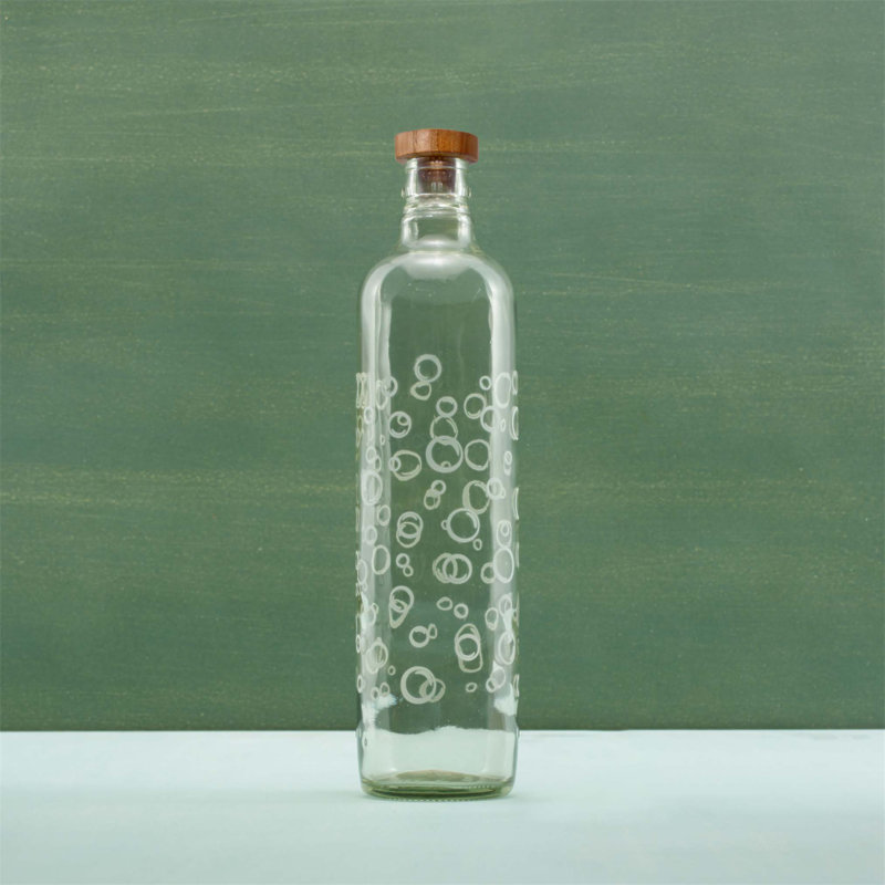 Bouteille d'eau en verre avec bouchon en bois Bubbles, 750 ml - Élégante et fonctionnelle pour une hydratation quotidienne