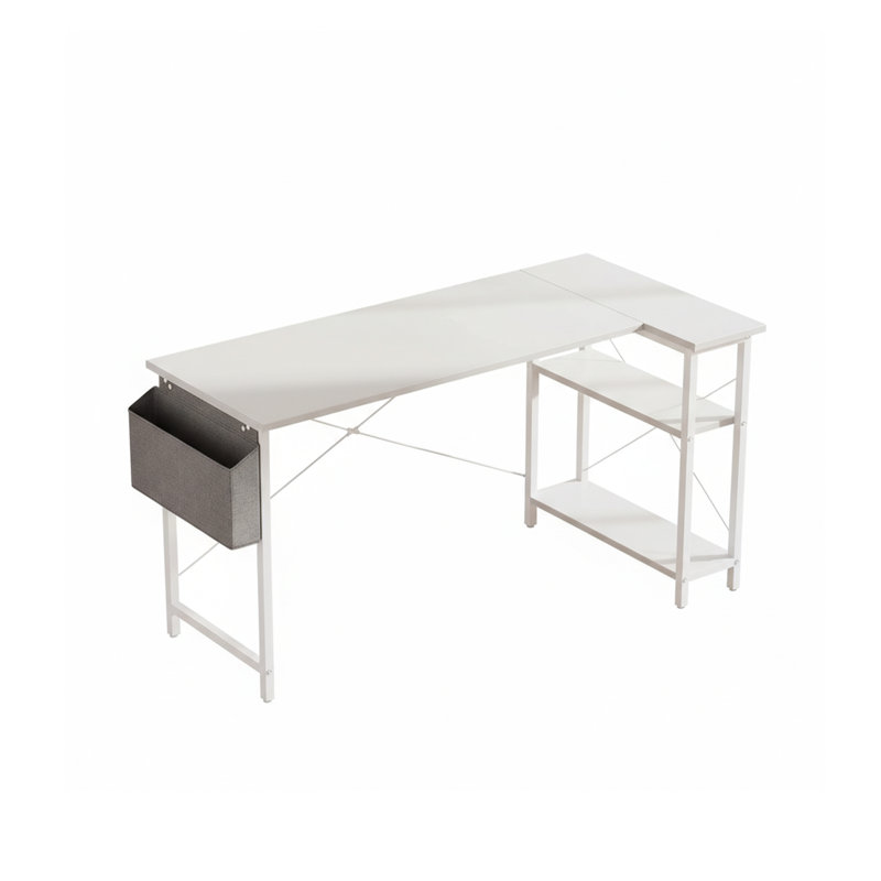 L-Shaped Metal Base Computer Desk, White