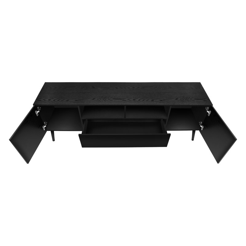 Meuble audio-vidéo de 72 pouces de style Mid-Century moderne avec console en stratifié noir et console de fabrication