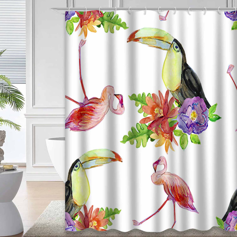 Aquarelle, fleurs tropicales, feuilles d'oiseaux, art abstrait Aloha avec 12 crochets, L 72 po x l 84 po