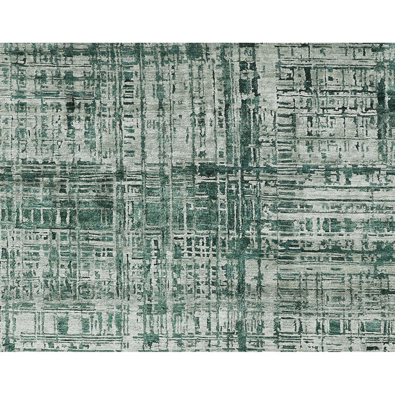 Abstract Area Rug in Green, Rectangle 2' x 3', Wool
