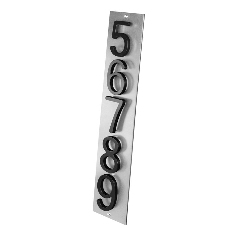 Plaque d'adresse verticale Amgo, Noir, noir, noir, noir, Argent argent, Oui
