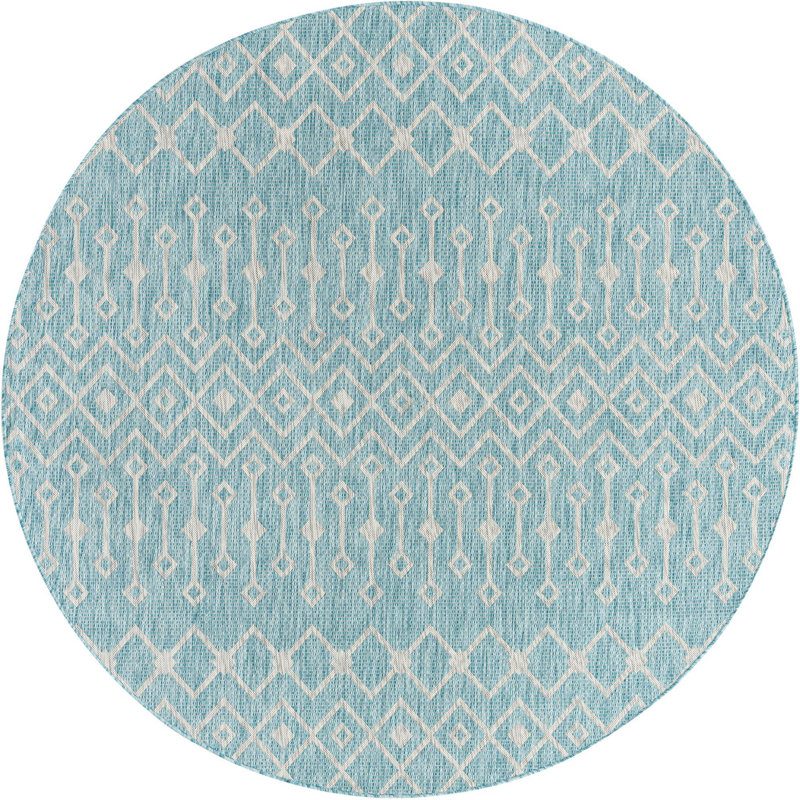 Outdoor Preen Area Rug Blue Green Color, Round 7'10"
