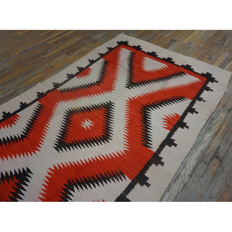 Tribal Geometric Antique Small Native American Wool Flatweave Navajo Kilim Rug