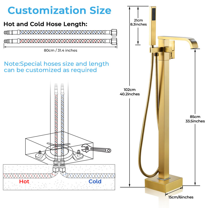 Floor Mount Freestanding Tub Faucet, Brushed Gold