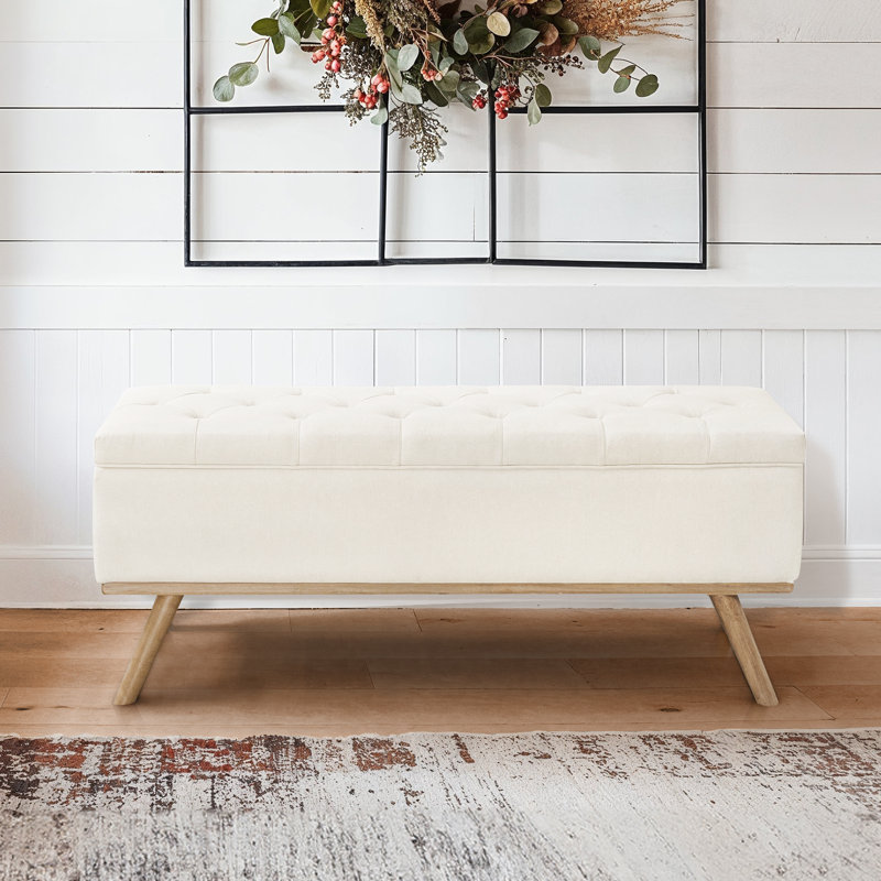 Banc de rangement en lin Leaysia, Lin beige