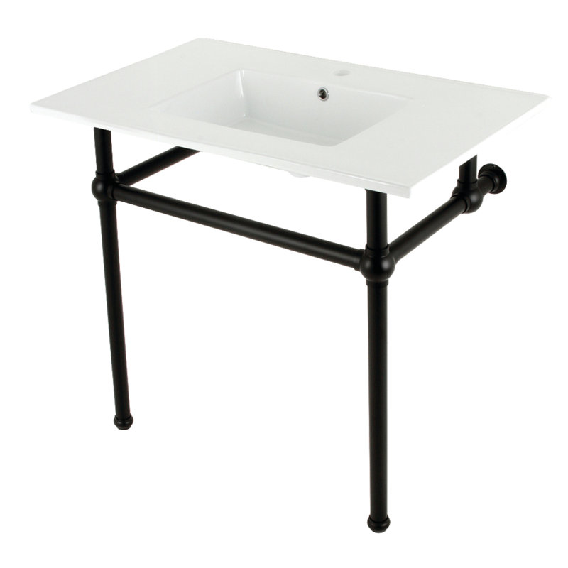 Kingston Brass Templeton 37-Inch Ceramic Console Sink with Brass Legs, White/Matte Black, Single