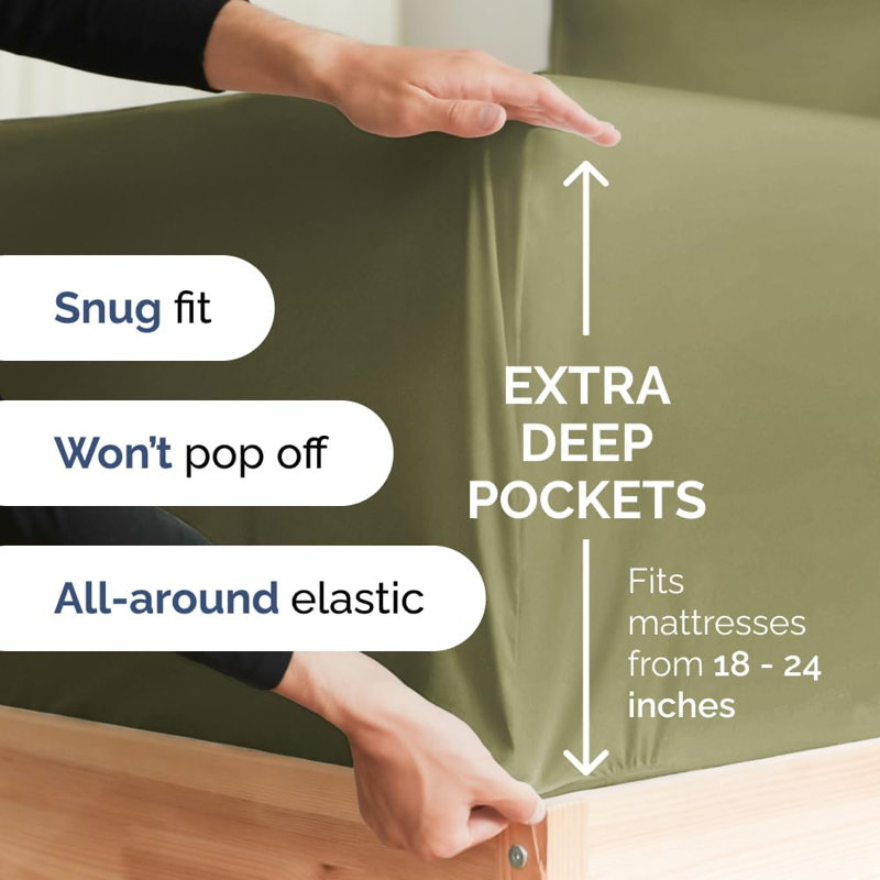 Ensemble de draps de luxe extra profonds - Ensembles de draps ultra doux et rafraîchissants, Vert sauge