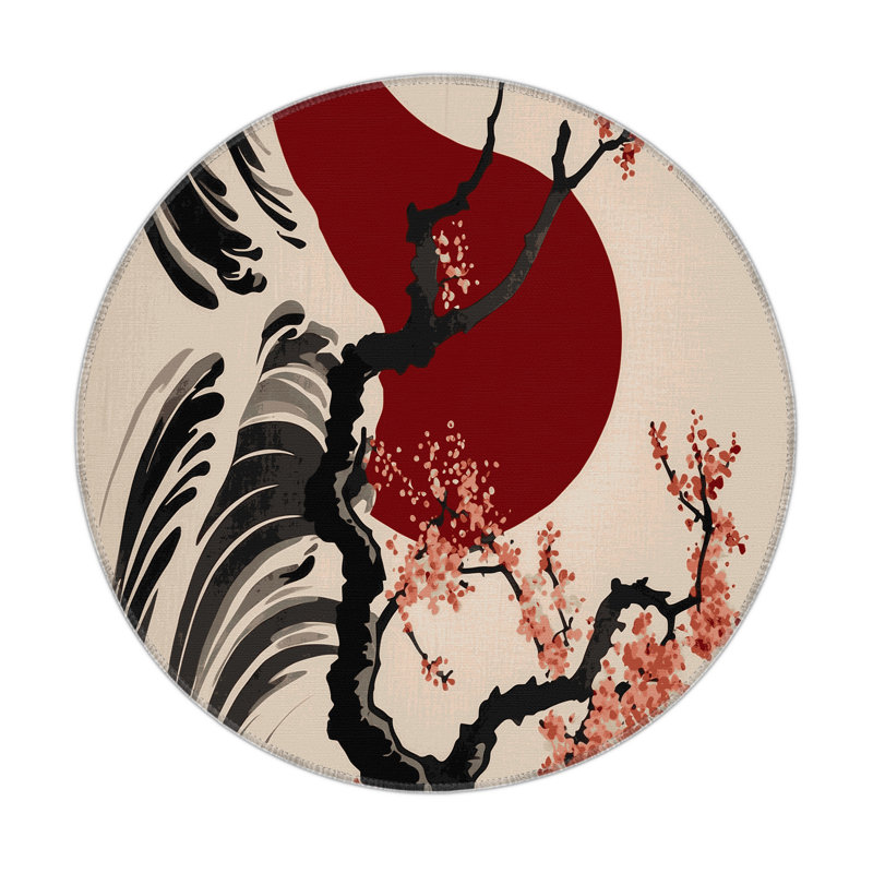 Rippling Sakura Indoor And Outdoor Area Rug, Round 5'