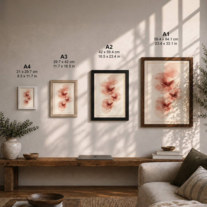 Floating Petals Botanical - Framed Print, Walnut, A3 - 42.0 x 29.7 cm