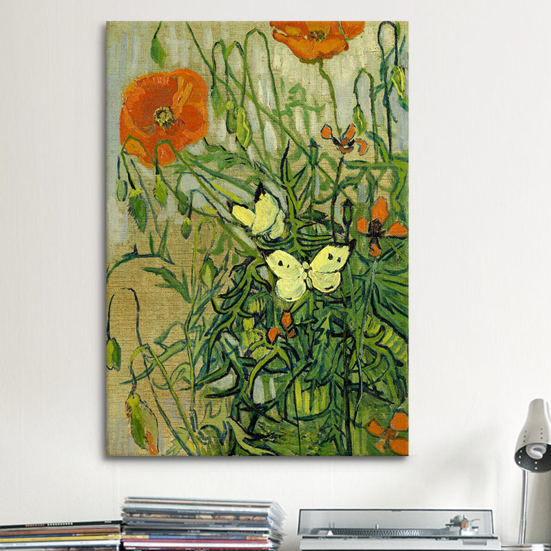 «Butterflies and Poppies» par Vincent Van Gogh - reproduction, Toile, H 60 po x l 40po x P 1,5 po