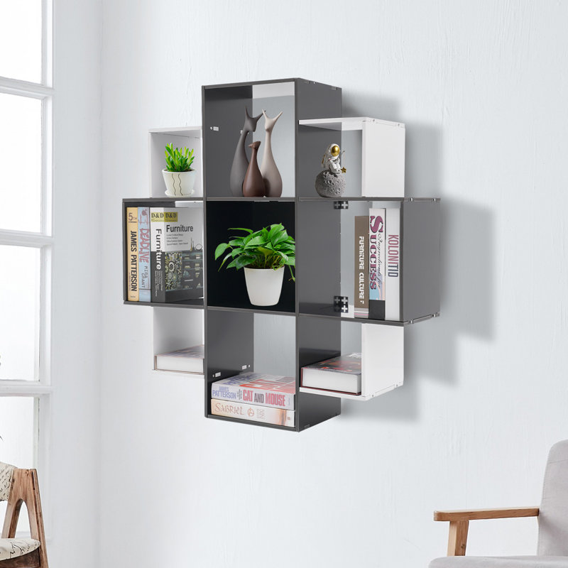 Khune Floating Bookcase, White/Black