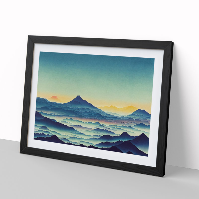 Japanese Mountain Sunrise - Single Picture Frame Print, Black, 46cm H x 64cm W x 2cm D