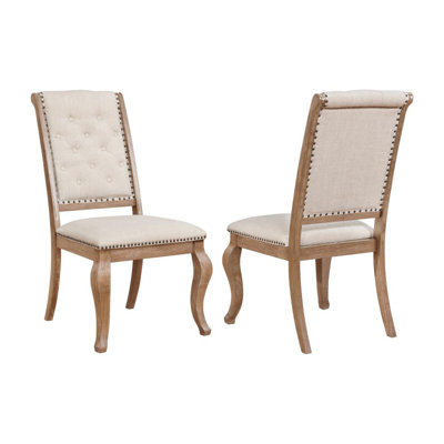 Ensemble de 2 chaises de salle à manger rembourrées en tissu crème, brun orge