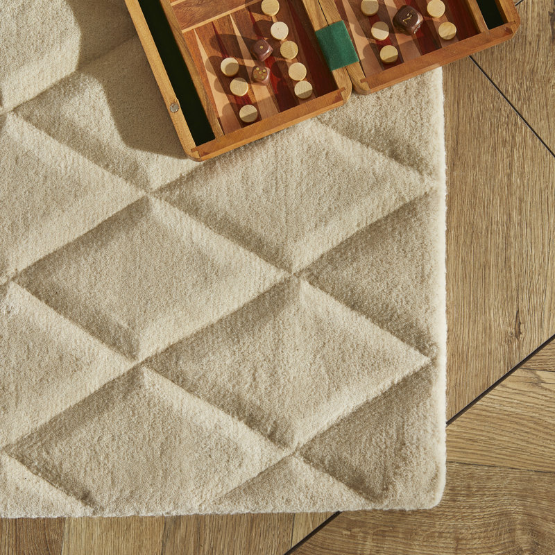 Geometric Shapes Wool Hand Tufted Area Rug, Rectangle 240 x 300 cm, Ivory