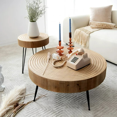 Kawan 2-Piece Modern Farmhouse Living Room Coffee Table Set, Round Nesting Tables