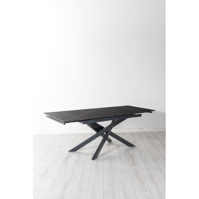 Darigo Extendable Rectangular Stone Top Dining Table, Black