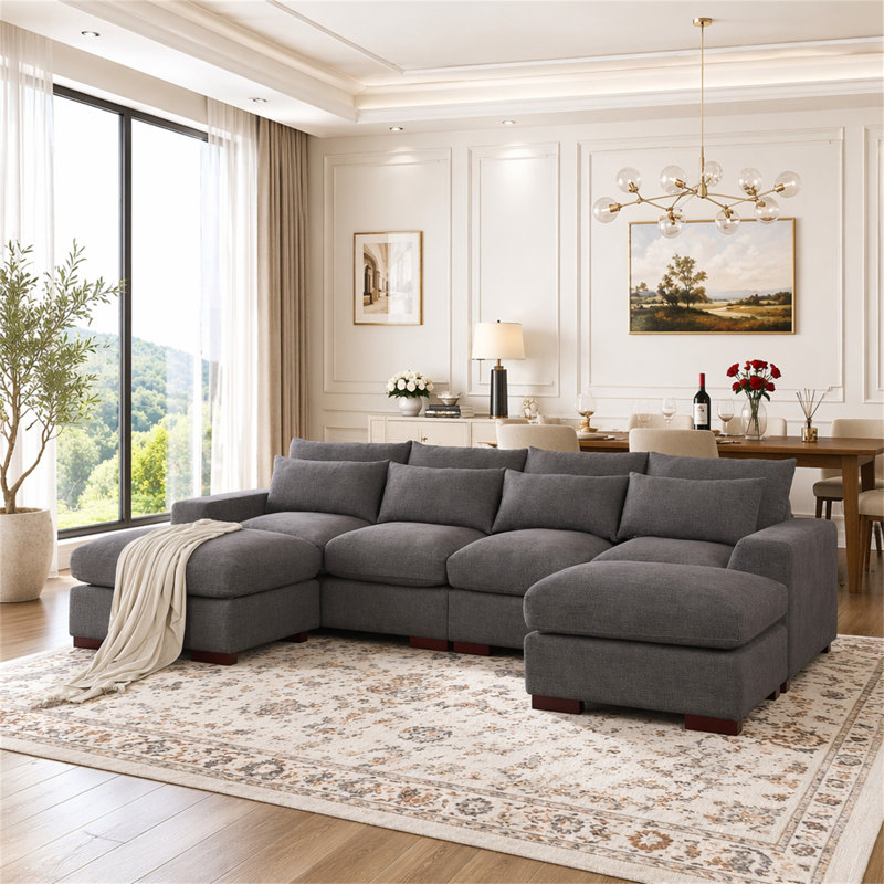 Canapé modulaire avec 2 repose-pieds Tatman, Gris foncé