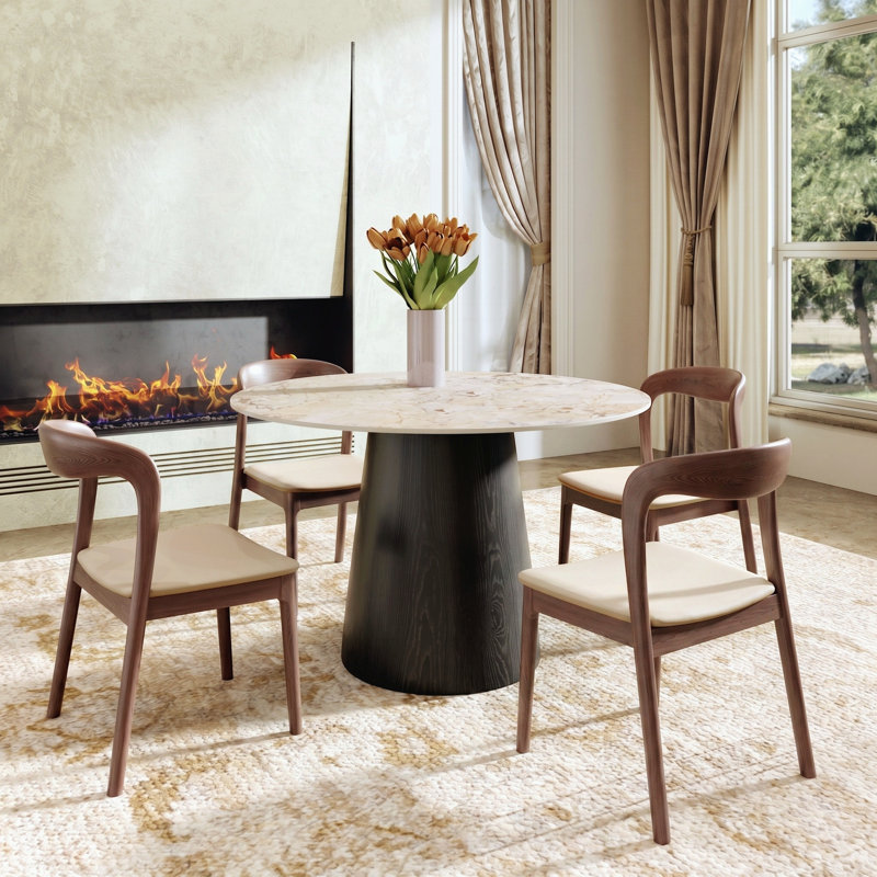 Petite table de salle à manger Bobrow, Noir, H 29,5 po x L 43,31 po x l 43,31 po, Jolie crème