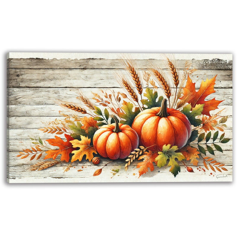 Rustic Fall Harvest Pumpkin Canvas, 12" H x 16" W x 1" D