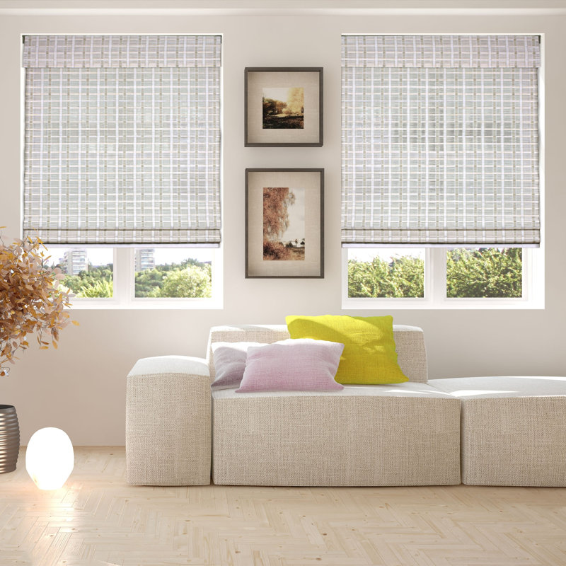 Whitewash Bamboo Cordless Sheer Roman Shade with Valance