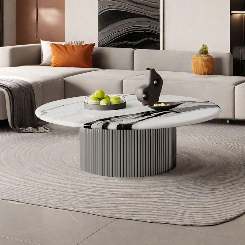 Italian simple round marble coffee table, 14.2" H x 39.4" W x 39.4" L