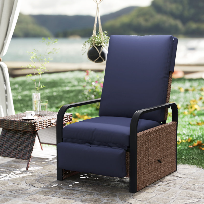 Wicker Outdoor Lounge Chair, Blue, Black/Brown