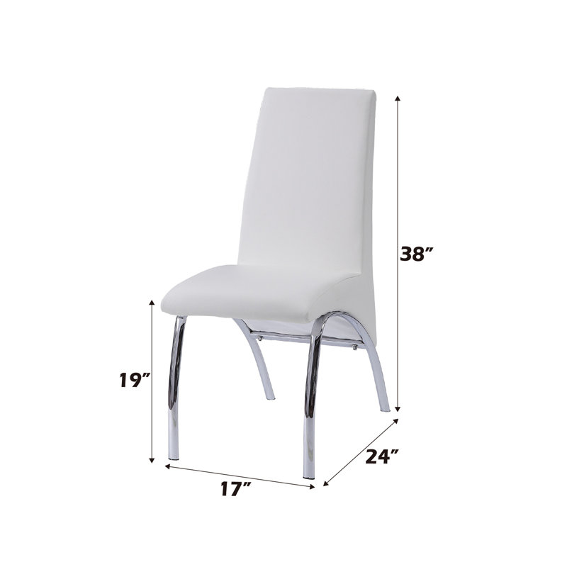 Chaise d'appoint sans accoudoirs à dossier haut en cuir synthétique blanc avec dossier haut en similicuir blanc et pieds courbés en métal à motif uni PU Capacité de 17 lb Profondeur sans tablier Poids: 19 po