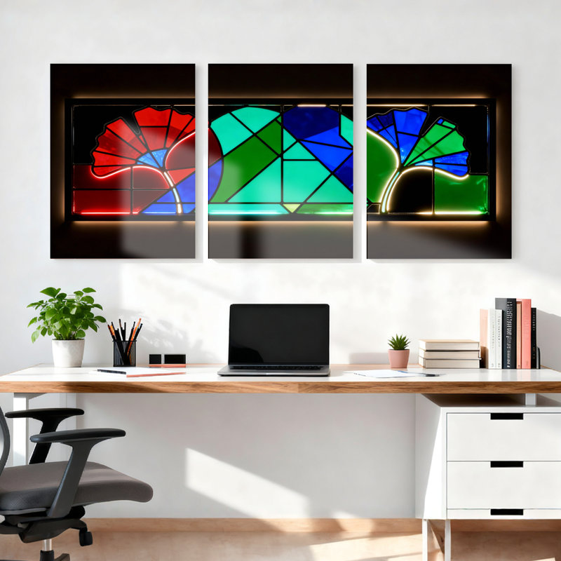 Tableau sur toile à motif floral vitrail (paquet de 3), H 18 po x l 36 po