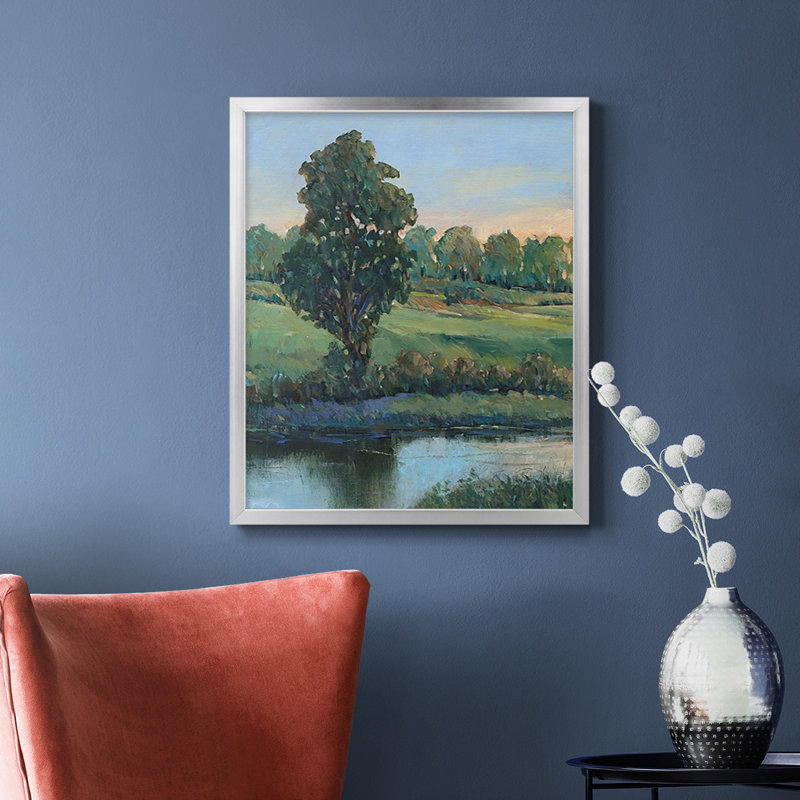 «Tree by the Riverbank II», toile encadrée de qualité supérieure - prête à être accrochée, Argent, H 24 po x l 20 po