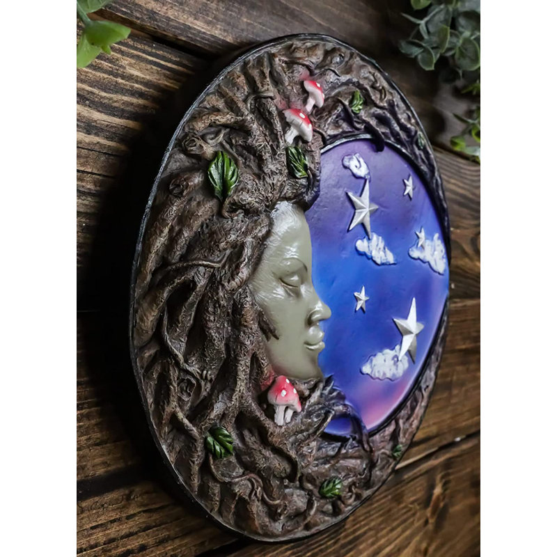 Branche de vigne torsadée Wrought Studio ™ Wicca entrelacée femme Greenman Ent Dryad croissant de lune lunaire plaque murale décorative sculpture médaillon rond décor déesse Selene ciel nocturne