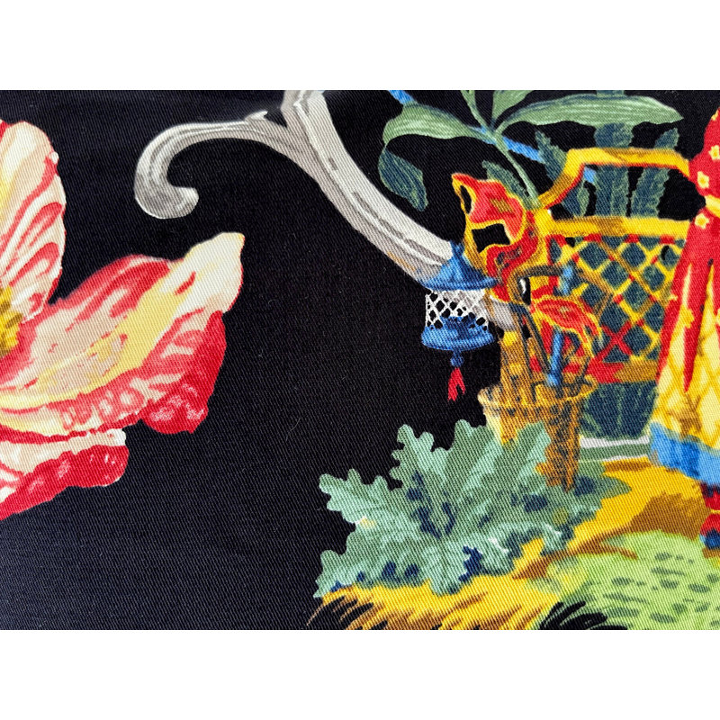 Housse de coussin noire en chinoiserie, H 15 po x l 15 po