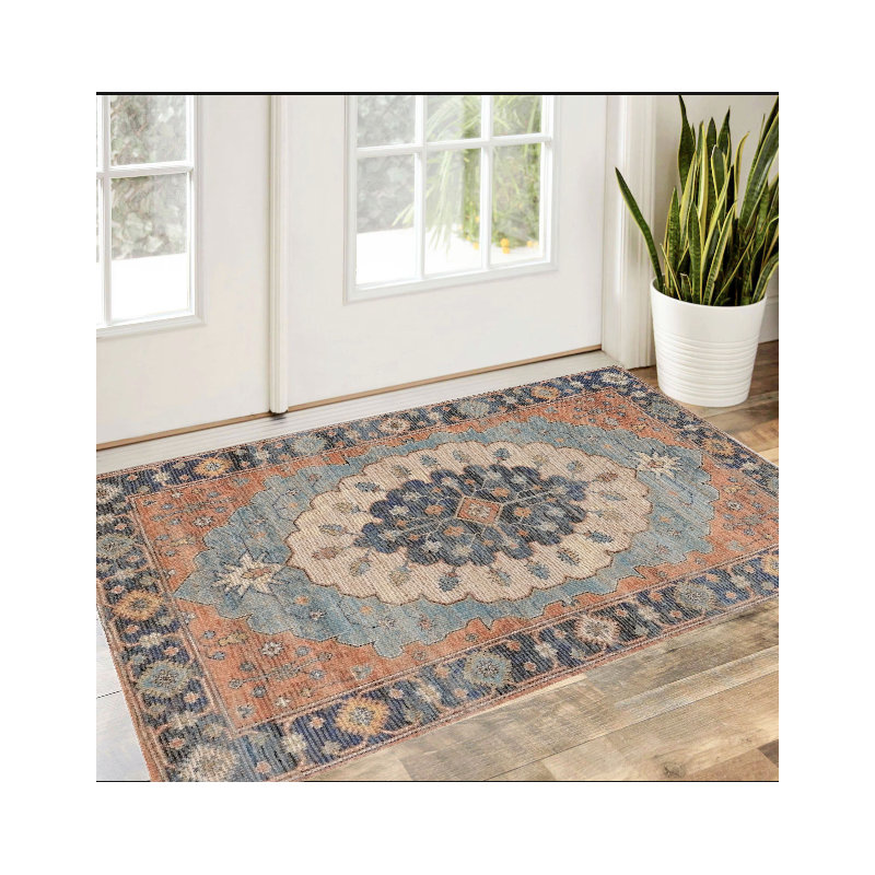 Blue Medallion Hand Woven Area Rug, Square 2' x 4'