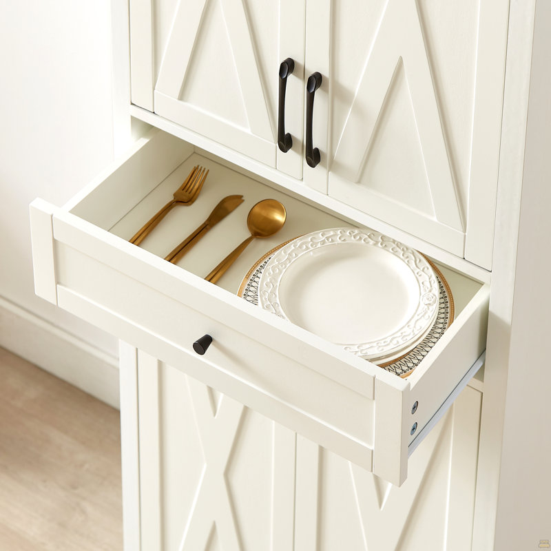 Buffet de 68 po de hauteur pour salon, armoire télé combinée, armoire de rangement grande capacité, Blanc