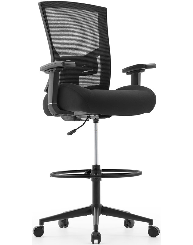 Chaise haute de bureau pour bureau debout avec siège large, support lombaire réglable en 2 dimensions,