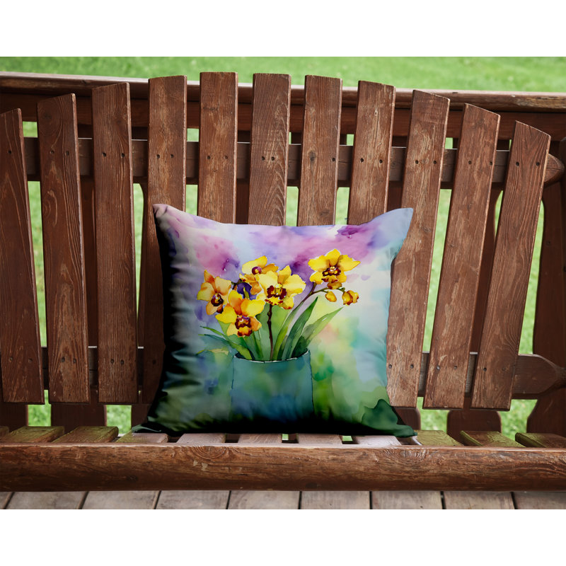 Coussin Orchidées dans l'aquarelle, H 14 po x l 14 po