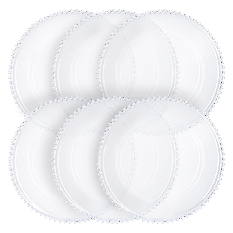 Ensemble de 6 assiettes de présentation en plastique perlé, Transparent