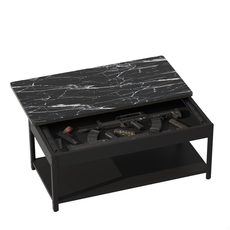 Rectangular Double-Layer Coffee Table With Hidden Storage Compartment And Fingerprint Lock