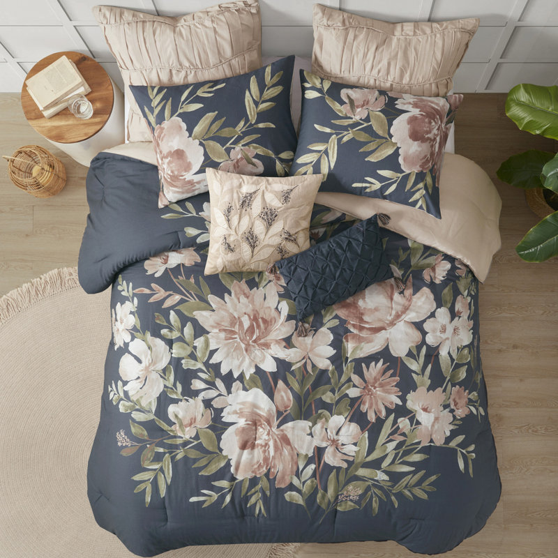 Édredon 8 pièces en coton bleu marine - Literie lavable à la machine, Édredon grand + 7 articles supplémentaires