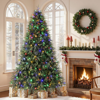 7FT Prelit Hinged Aspen Cypress Artificial Fake Christmas Tree with Remote Control