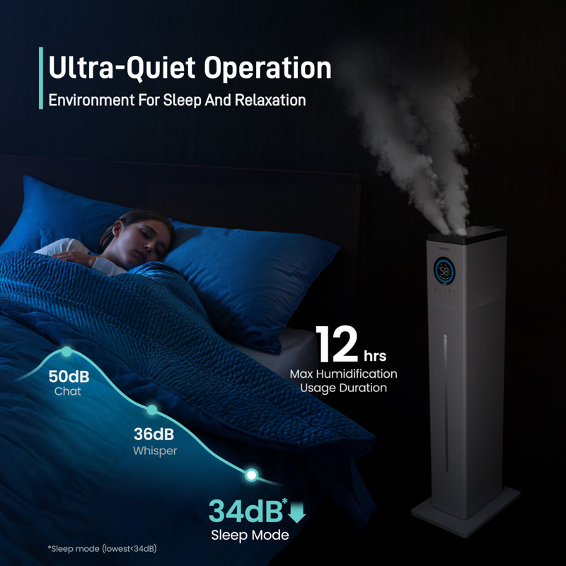 3.43 Gal. Ultrasonic 6-Speed Tower Humidifier For 861 Sq. Ft. With Aromatherapy, Sleep Mode & Timer