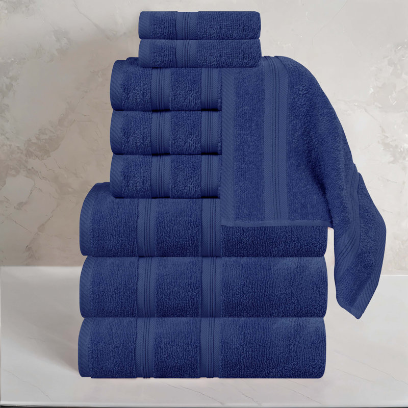 Smart Dry Zero Twist Cotton Medium Weight 9 Piece Assorted Towel Set, Navy Blue