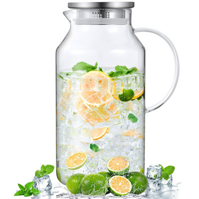 Pichet en verre de 1 gallon avec couvercle et poignée, pichet en verre pour réfrigérateur, carafe en verre pour eau chaude / froide, pichet à thé glacé, grand pichet pour café, jus et boisson maison