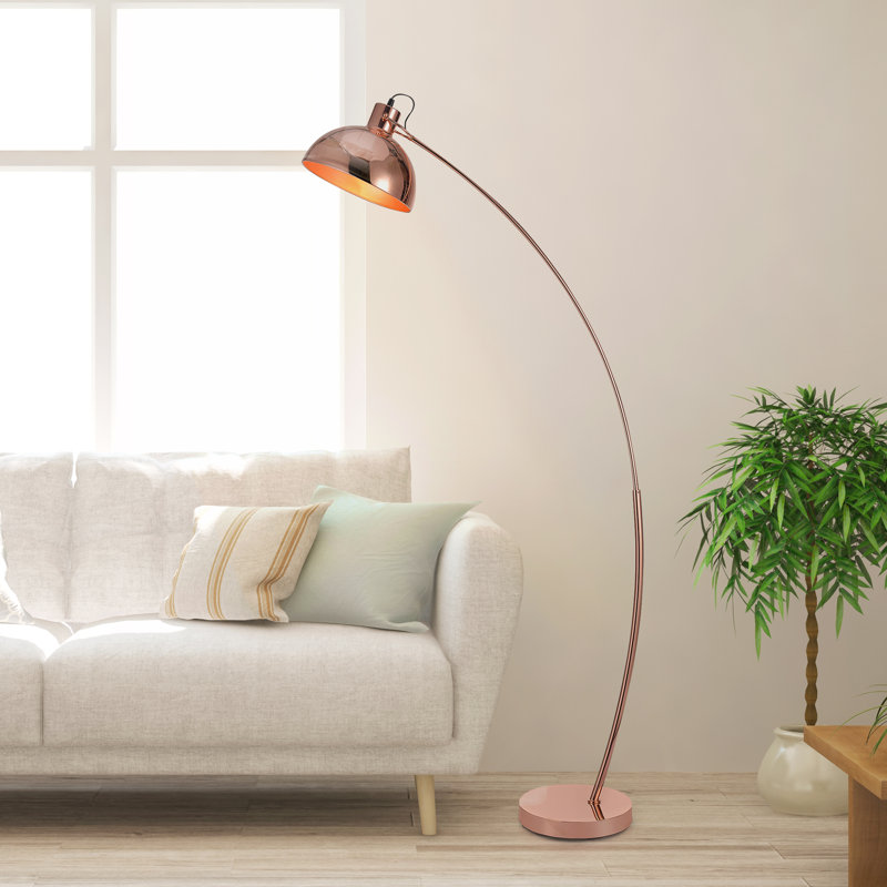 Shreveport 60" Arc Floor Lamp with Bell Shade, Rose Gold
