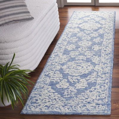 Plarent Ebony Hand Tufted Wool Cotton Oriental Rug in Ivory/Blue