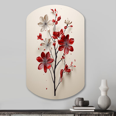 «Red Beige Minimalisme Essence Of Red Flower», impression sur métal cylindrique minimaliste, art mural asymétrique moderne en métal